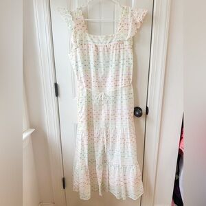 Draper James RSVP Rainbow Embroidered Flutter Sleeve Sun Dress size Large L